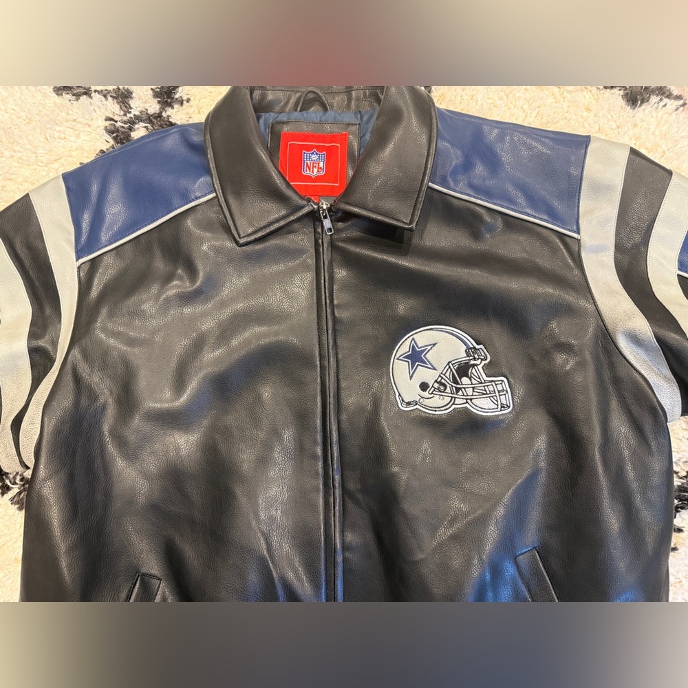 Vintage Dallas Cowboys Jacket Men’s NFL Football Varsity Blue Black-Large - Picture 5 of 16
